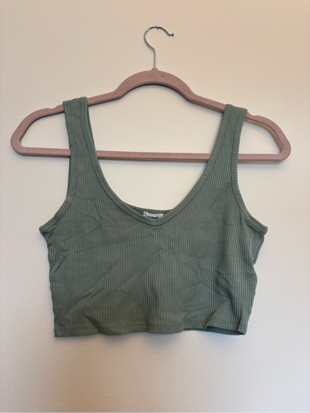 3 Garage Tanks, Ribbed Crop Tank Top - Sage Green, Black and Yellow